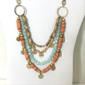 Lydell NYC Beaded Chain Multistrand Necklace Multicolor Beads on Gold Chain New